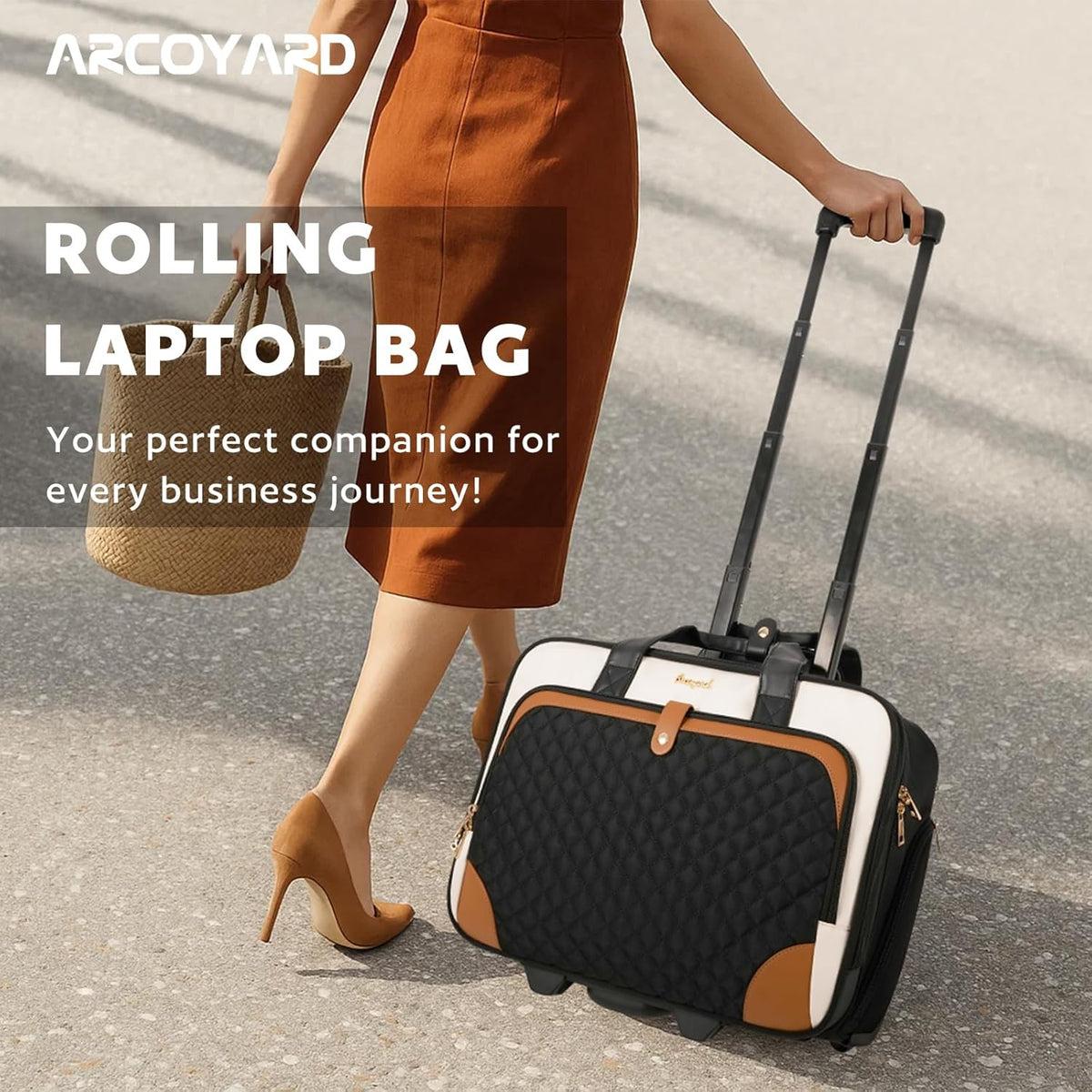 Rolling Laptop Bag, Rolling Briefcase for Women with Waterproof Pocket, 16 Inch Computer Bag, Underseat Carry On Luggage with Wheels for Work Travel Business, Lightweight Black Purple