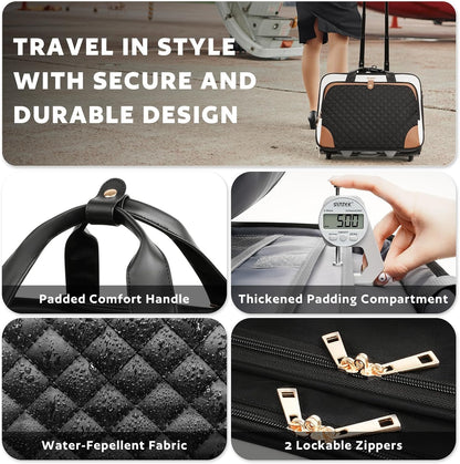 Rolling Laptop Bag, Rolling Briefcase for Women with Waterproof Pocket, 16 Inch Computer Bag, Underseat Carry On Luggage with Wheels for Work Travel Business, Lightweight Black Purple
