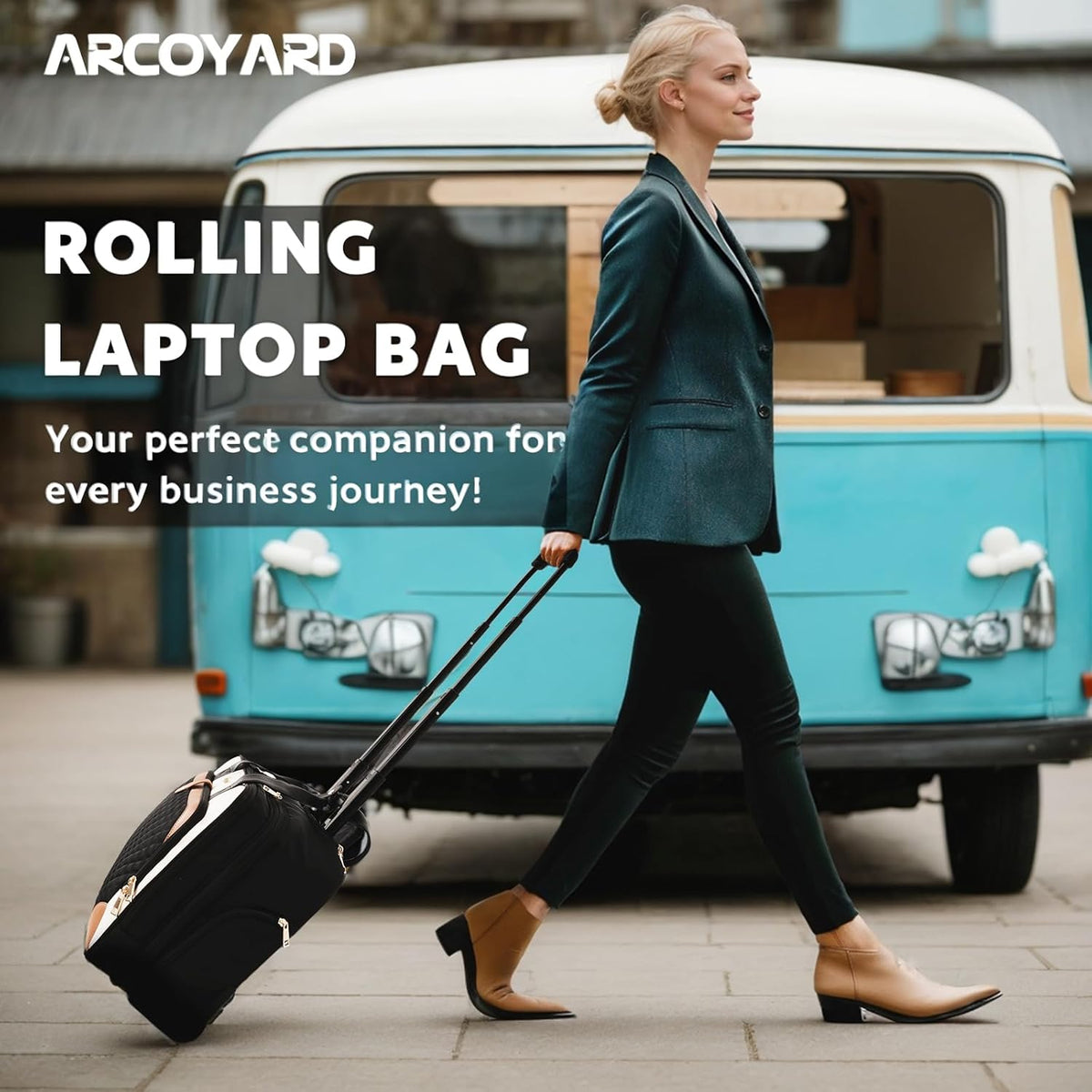 Rolling Laptop Bag, Rolling Briefcase for Women with Waterproof Pocket, 16 Inch Computer Bag, Underseat Carry On Luggage with Wheels for Work Travel Business, Lightweight Black Purple