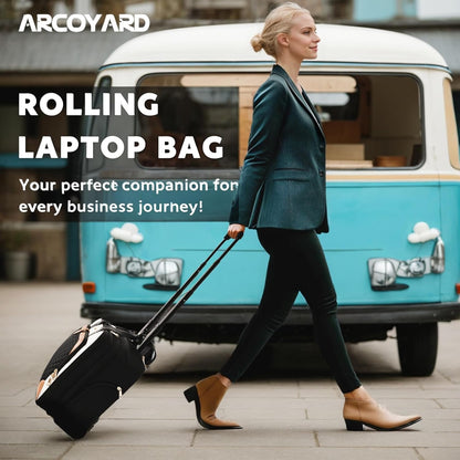 Rolling Laptop Bag, Rolling Briefcase for Women with Waterproof Pocket, 16 Inch Computer Bag, Underseat Carry On Luggage with Wheels for Work Travel Business, Lightweight Black Purple