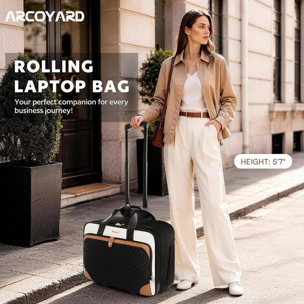 Rolling Laptop Bag, Rolling Briefcase for Women with Waterproof Pocket, 16 Inch Computer Bag, Underseat Carry On Luggage with Wheels for Work Travel Business, Lightweight Black Purple