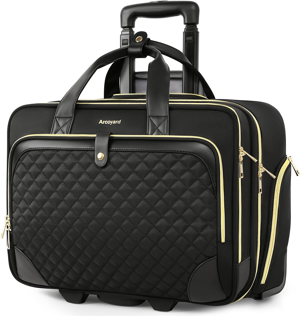 Rolling Laptop Bag, Rolling Briefcase for Women with Waterproof Pocket, 16 Inch Computer Bag, Underseat Carry On Luggage with Wheels for Work Travel Business, Lightweight Black Purple