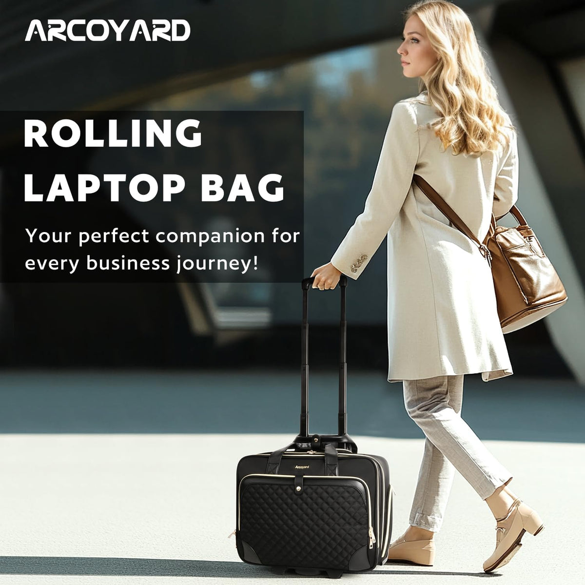 Rolling Laptop Bag, Rolling Briefcase for Women with Waterproof Pocket, 16 Inch Computer Bag, Underseat Carry On Luggage with Wheels for Work Travel Business, Lightweight Black Purple