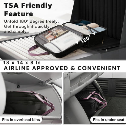 Rolling Laptop Bag, Rolling Briefcase for Women with Waterproof Pocket, 16 Inch Computer Bag, Underseat Carry On Luggage with Wheels for Work Travel Business, Lightweight Black Purple