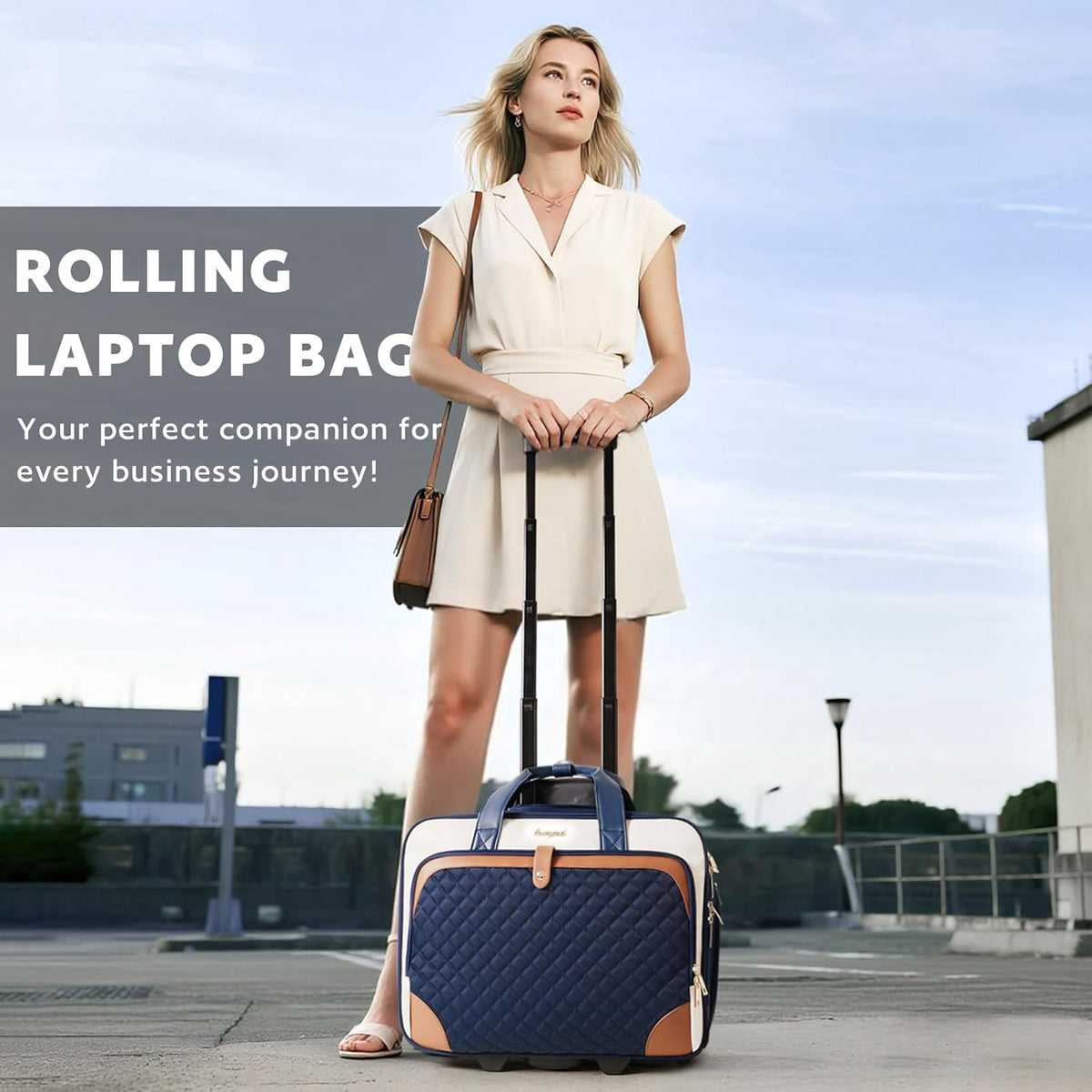 Rolling Laptop Bag, Rolling Briefcase for Women with Waterproof Pocket, 16 Inch Computer Bag, Underseat Carry On Luggage with Wheels for Work Travel Business, Lightweight Black Purple