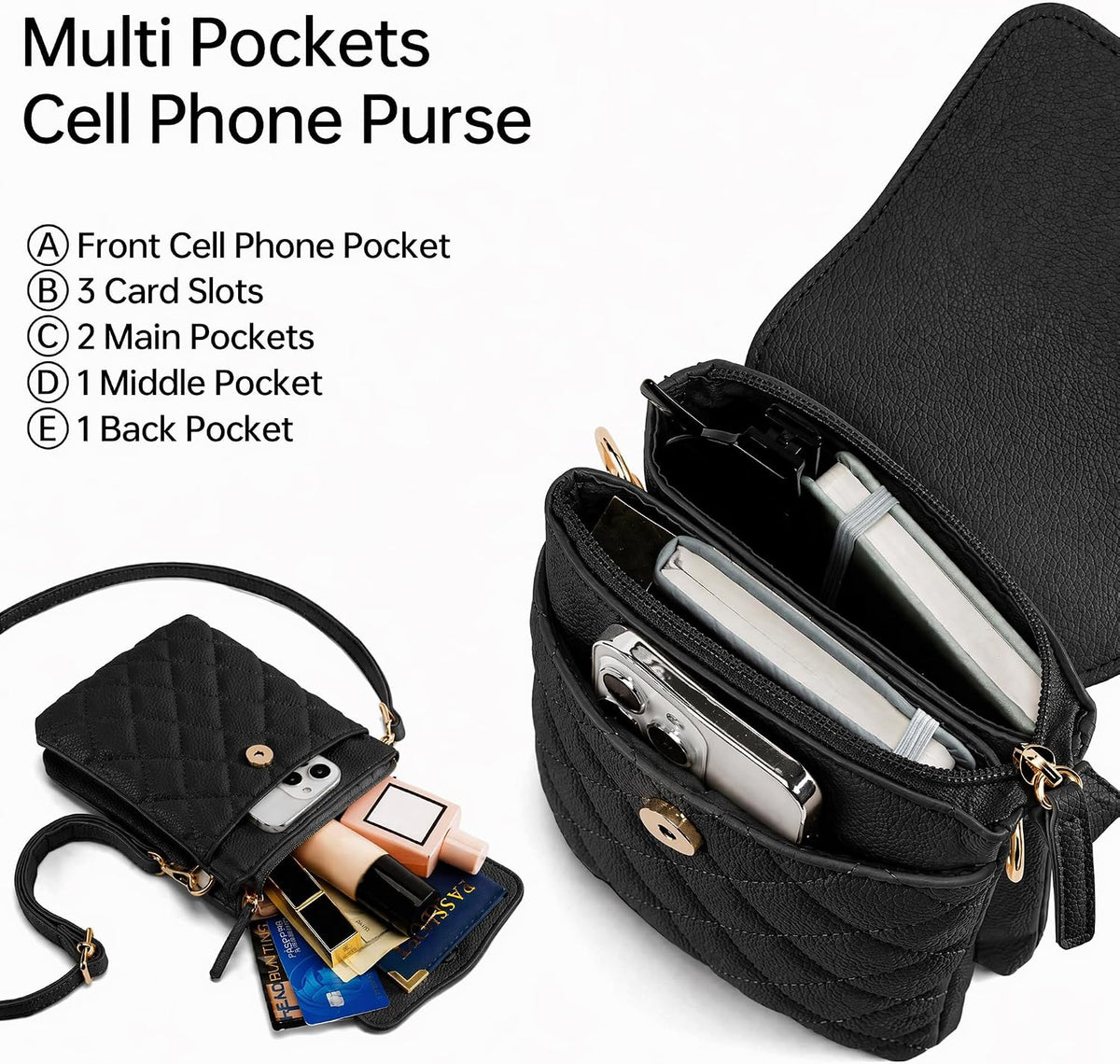 RFID Small Crossbody Bags for Women Quilted Cell Phone Purse Women's Crossbody Handbags with Credit Card Slots