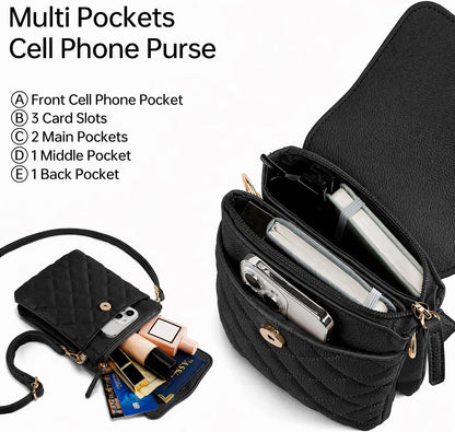 RFID Small Crossbody Bags for Women Quilted Cell Phone Purse Women's Crossbody Handbags with Credit Card Slots