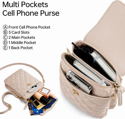RFID Small Crossbody Bags for Women Quilted Cell Phone Purse Women's Crossbody Handbags with Credit Card Slots