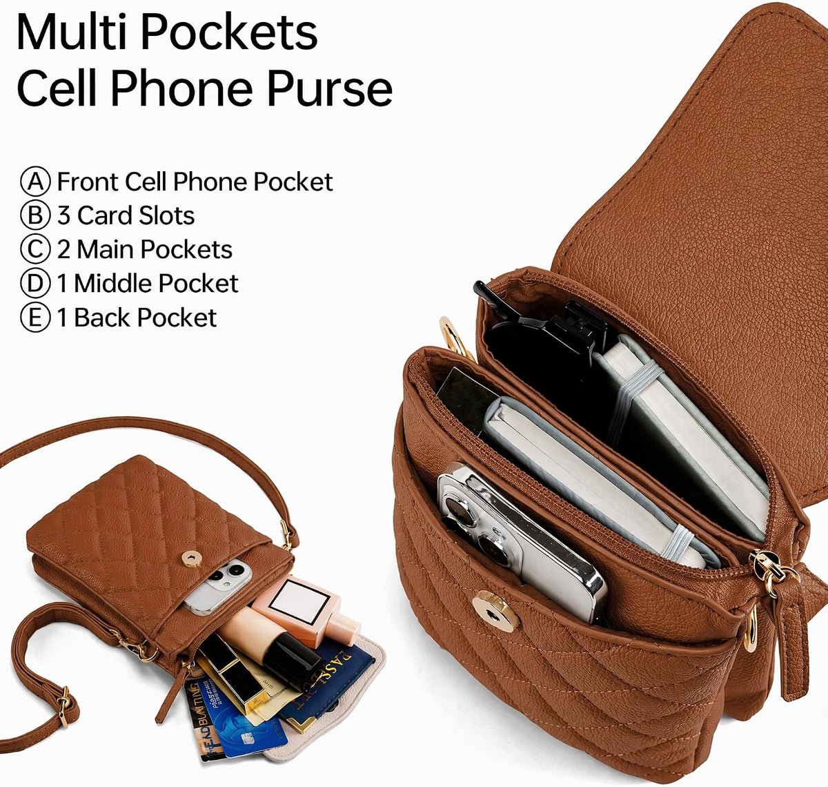 RFID Small Crossbody Bags for Women Quilted Cell Phone Purse Women's Crossbody Handbags with Credit Card Slots