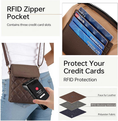 RFID Small Crossbody Bags for Women Quilted Cell Phone Purse Women's Crossbody Handbags with Credit Card Slots
