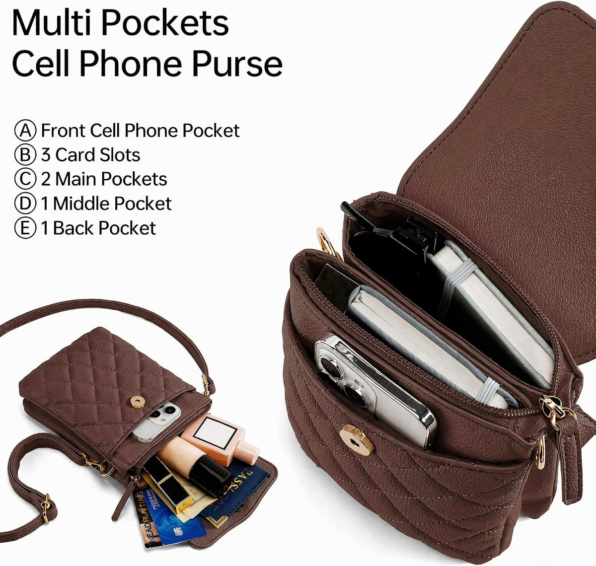 RFID Small Crossbody Bags for Women Quilted Cell Phone Purse Women's Crossbody Handbags with Credit Card Slots