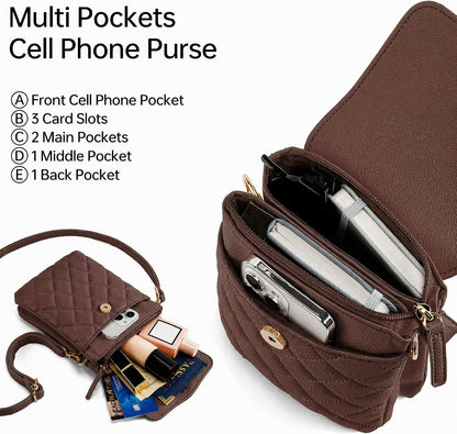 RFID Small Crossbody Bags for Women Quilted Cell Phone Purse Women's Crossbody Handbags with Credit Card Slots
