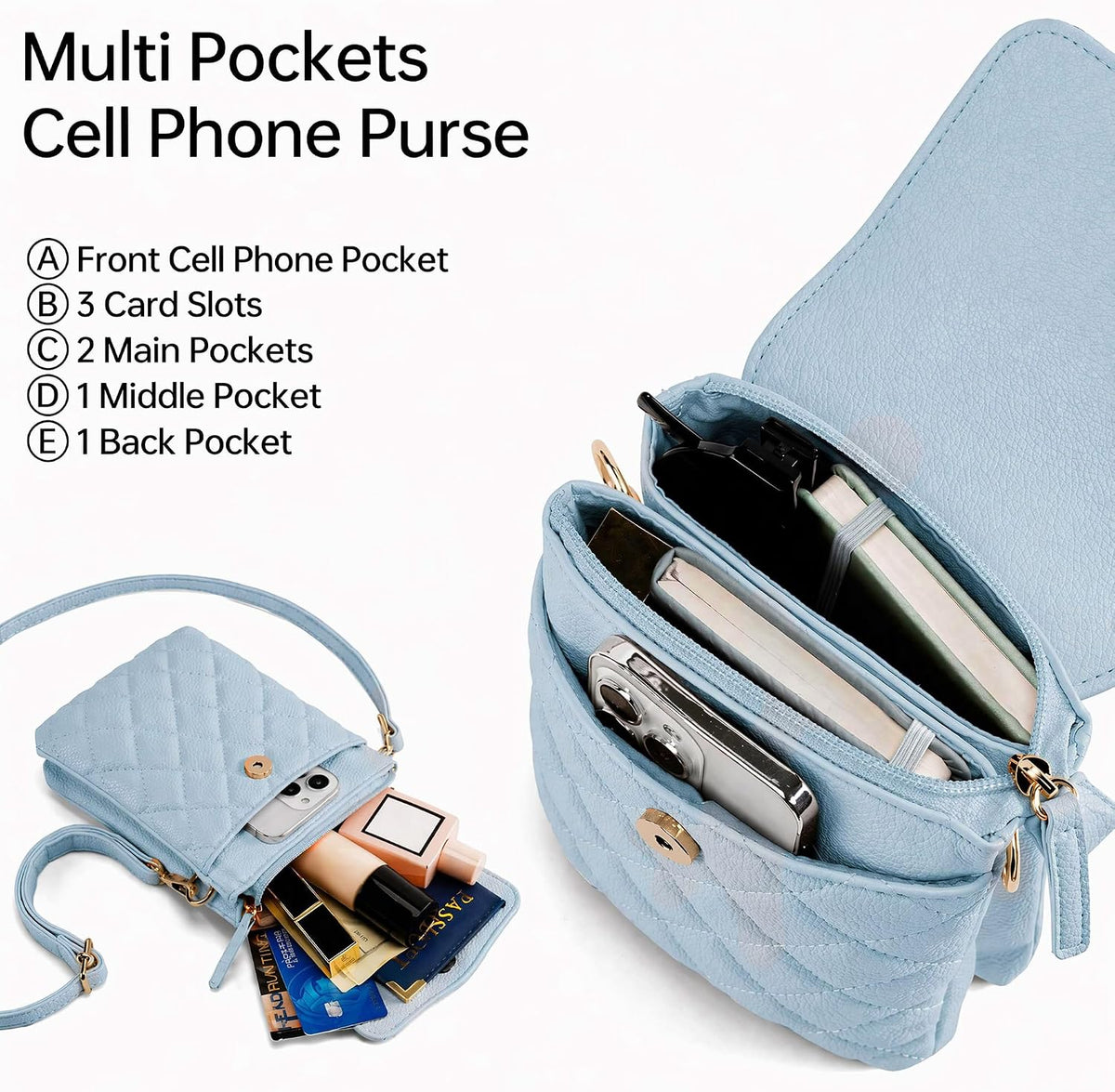 RFID Small Crossbody Bags for Women Quilted Cell Phone Purse Women's Crossbody Handbags with Credit Card Slots