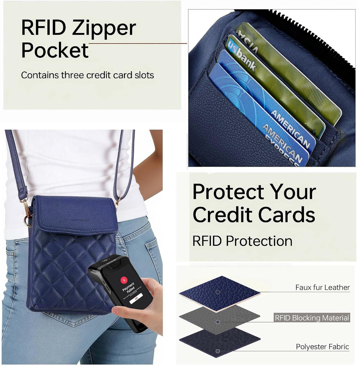 RFID Small Crossbody Bags for Women Quilted Cell Phone Purse Women's Crossbody Handbags with Credit Card Slots