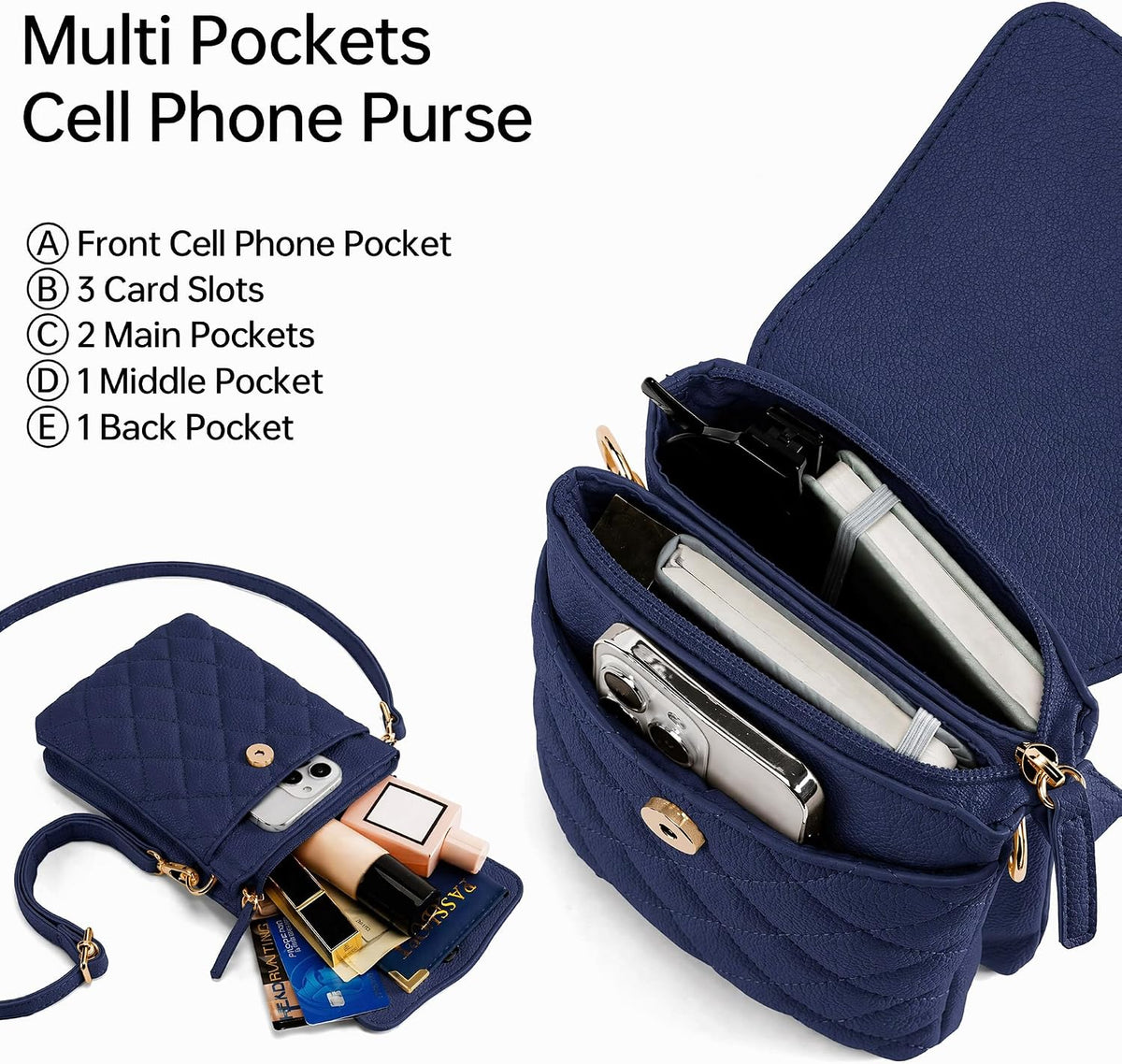 RFID Small Crossbody Bags for Women Quilted Cell Phone Purse Women's Crossbody Handbags with Credit Card Slots