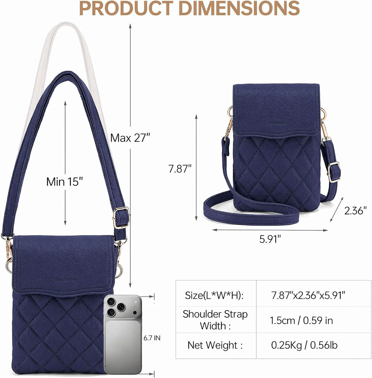 RFID Small Crossbody Bags for Women Quilted Cell Phone Purse Women's Crossbody Handbags with Credit Card Slots