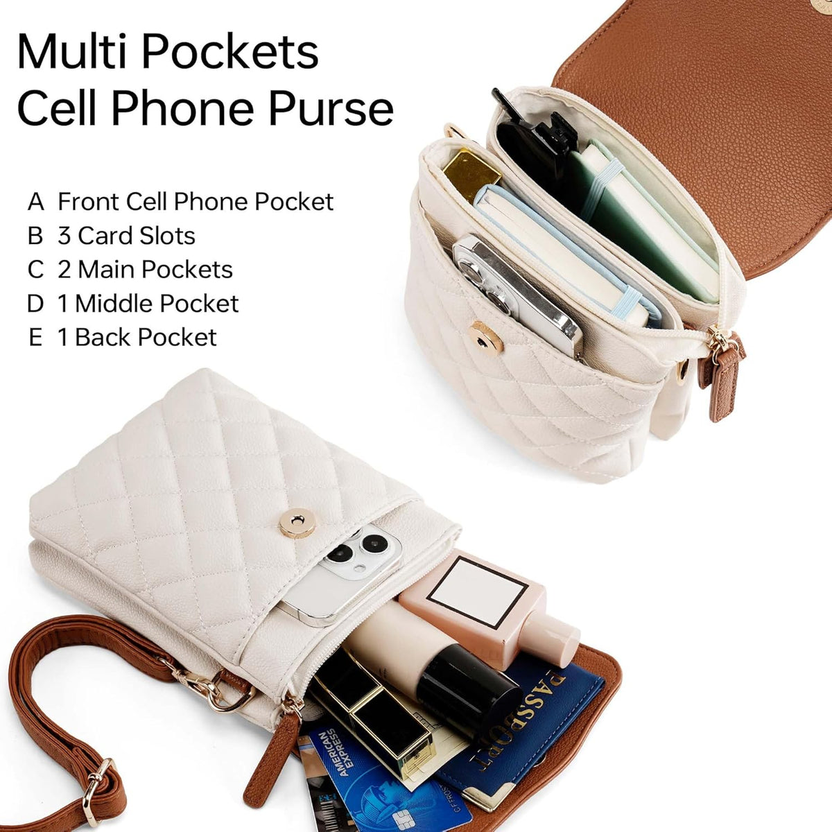 RFID Small Crossbody Bags for Women Quilted Cell Phone Purse Women's Crossbody Handbags with Credit Card Slots