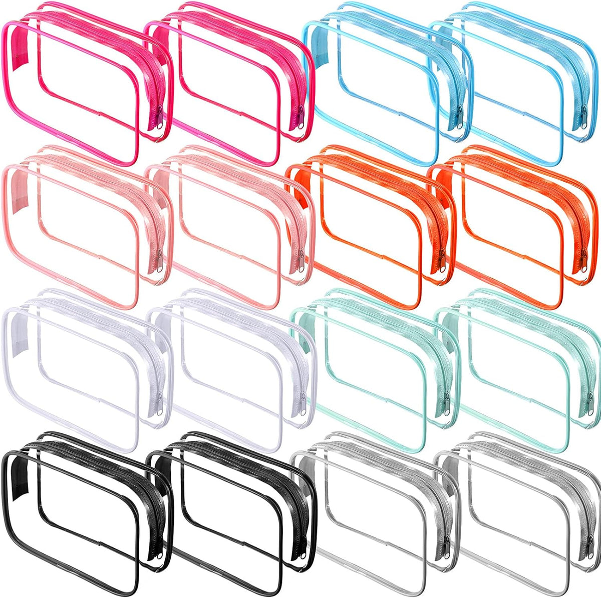 16 Pack Clear Cosmetic Bag, Transparent Toiletry Bag Travel Pouch with Zipper Waterproof PVC Plastic Organizer Case for Women Men Traveling Vacation Organization Business Trip Home, 8 Colors