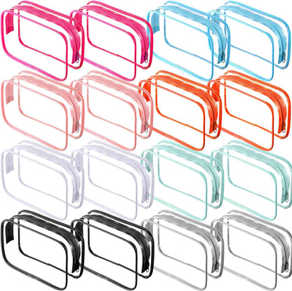 16 Pack Clear Cosmetic Bag, Transparent Toiletry Bag Travel Pouch with Zipper Waterproof PVC Plastic Organizer Case for Women Men Traveling Vacation Organization Business Trip Home, 8 Colors
