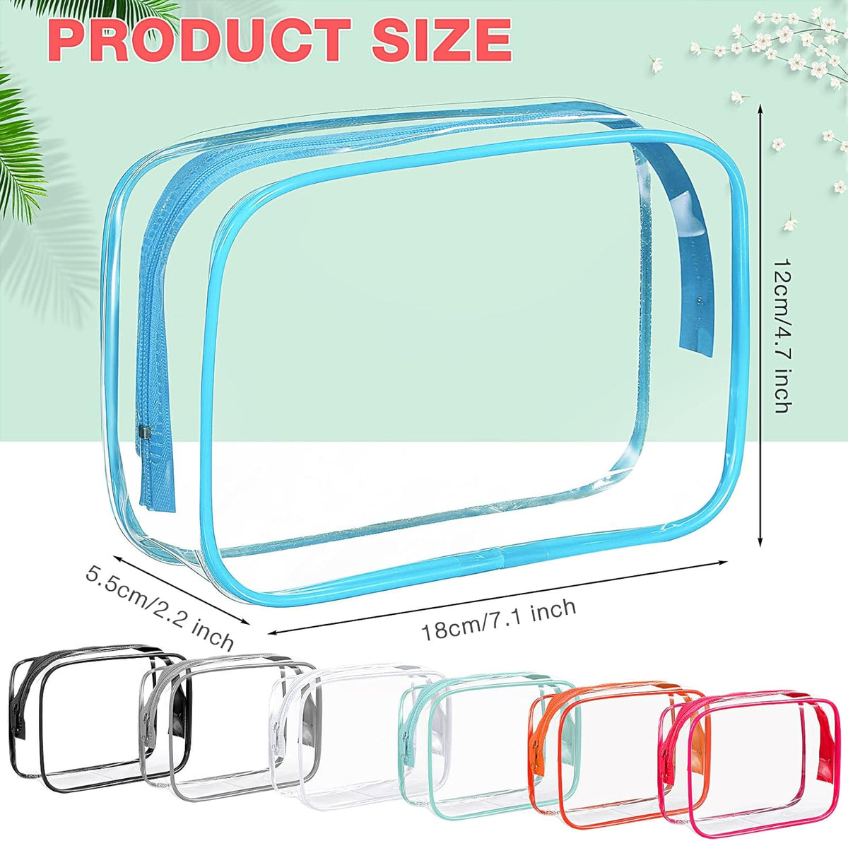 16 Pack Clear Cosmetic Bag, Transparent Toiletry Bag Travel Pouch with Zipper Waterproof PVC Plastic Organizer Case for Women Men Traveling Vacation Organization Business Trip Home, 8 Colors