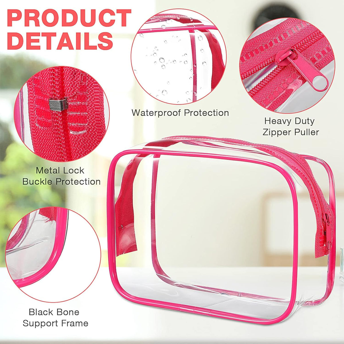 16 Pack Clear Cosmetic Bag, Transparent Toiletry Bag Travel Pouch with Zipper Waterproof PVC Plastic Organizer Case for Women Men Traveling Vacation Organization Business Trip Home, 8 Colors