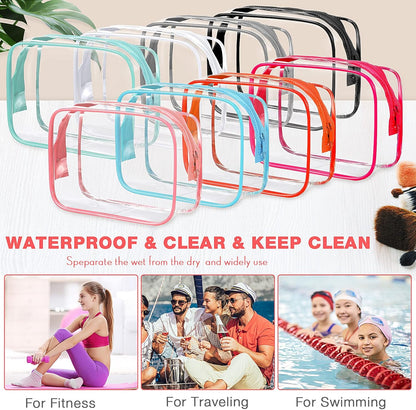 16 Pack Clear Cosmetic Bag, Transparent Toiletry Bag Travel Pouch with Zipper Waterproof PVC Plastic Organizer Case for Women Men Traveling Vacation Organization Business Trip Home, 8 Colors