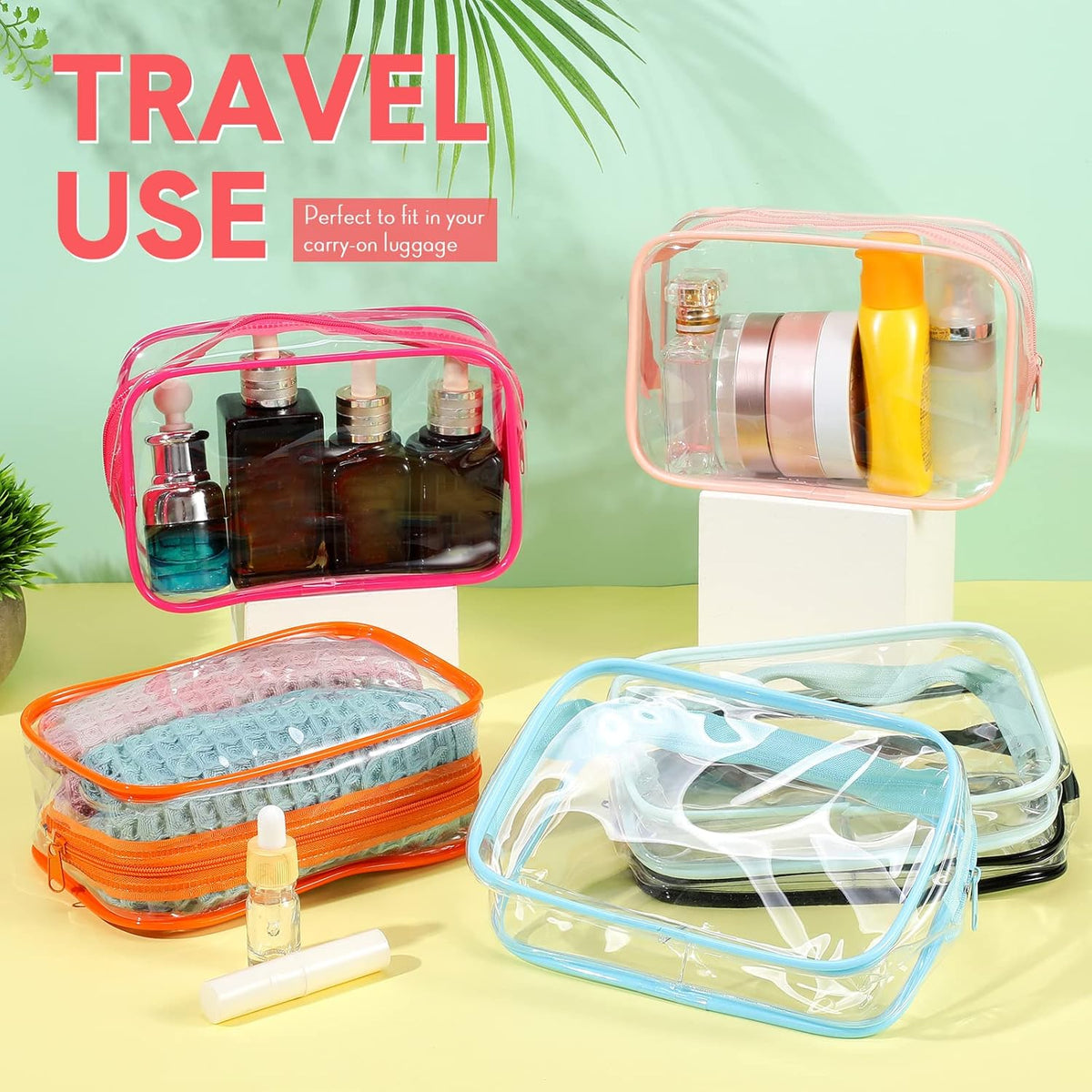 16 Pack Clear Cosmetic Bag, Transparent Toiletry Bag Travel Pouch with Zipper Waterproof PVC Plastic Organizer Case for Women Men Traveling Vacation Organization Business Trip Home, 8 Colors