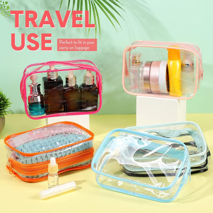 16 Pack Clear Cosmetic Bag, Transparent Toiletry Bag Travel Pouch with Zipper Waterproof PVC Plastic Organizer Case for Women Men Traveling Vacation Organization Business Trip Home, 8 Colors