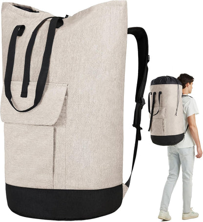 Laundry Bag for College, 115L Heavy Duty Laundry Backpack with Shoulder Straps, Large Dirty Clothes Bag for Dorm, Apartment and Laundromat, Laundry Duffle Bag for Travel, Beach, Camping, oyster grey