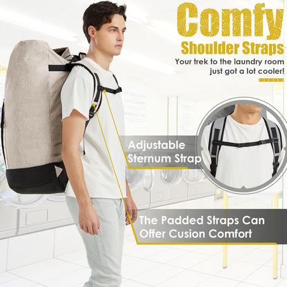Laundry Bag for College, 115L Heavy Duty Laundry Backpack with Shoulder Straps, Large Dirty Clothes Bag for Dorm, Apartment and Laundromat, Laundry Duffle Bag for Travel, Beach, Camping, oyster grey