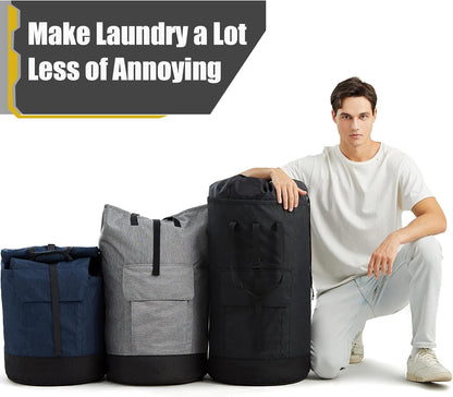 Laundry Bag for College, 115L Heavy Duty Laundry Backpack with Shoulder Straps, Large Dirty Clothes Bag for Dorm, Apartment and Laundromat, Laundry Duffle Bag for Travel, Beach, Camping, oyster grey