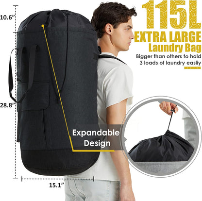 Laundry Bag for College, 115L Heavy Duty Laundry Backpack with Shoulder Straps, Large Dirty Clothes Bag for Dorm, Apartment and Laundromat, Laundry Duffle Bag for Travel, Beach, Camping, oyster grey