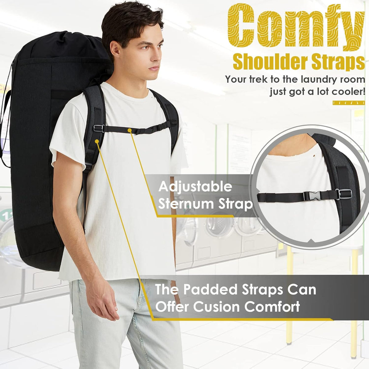 Laundry Bag for College, 115L Heavy Duty Laundry Backpack with Shoulder Straps, Large Dirty Clothes Bag for Dorm, Apartment and Laundromat, Laundry Duffle Bag for Travel, Beach, Camping, oyster grey