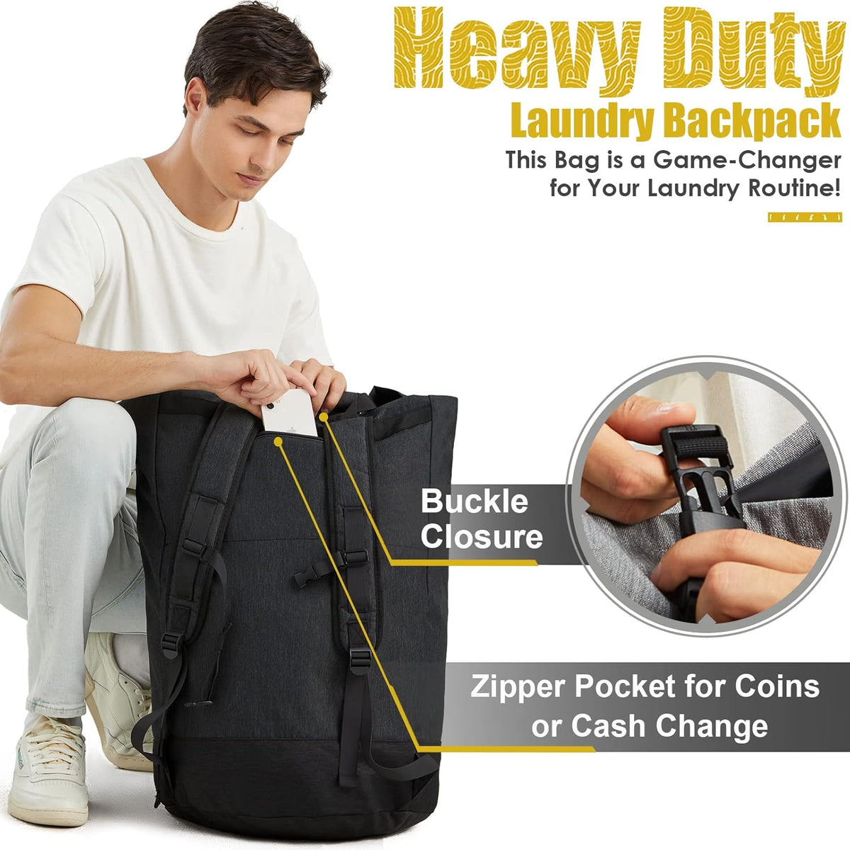 Laundry Bag for College, 115L Heavy Duty Laundry Backpack with Shoulder Straps, Large Dirty Clothes Bag for Dorm, Apartment and Laundromat, Laundry Duffle Bag for Travel, Beach, Camping, oyster grey