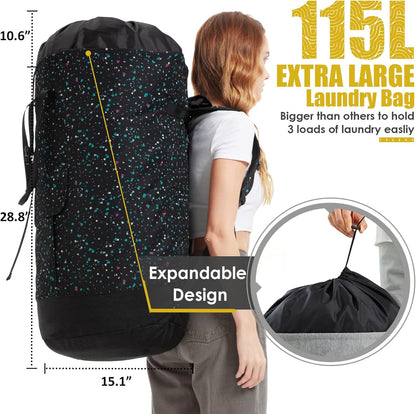 Laundry Bag for College, 115L Heavy Duty Laundry Backpack with Shoulder Straps, Large Dirty Clothes Bag for Dorm, Apartment and Laundromat, Laundry Duffle Bag for Travel, Beach, Camping, oyster grey
