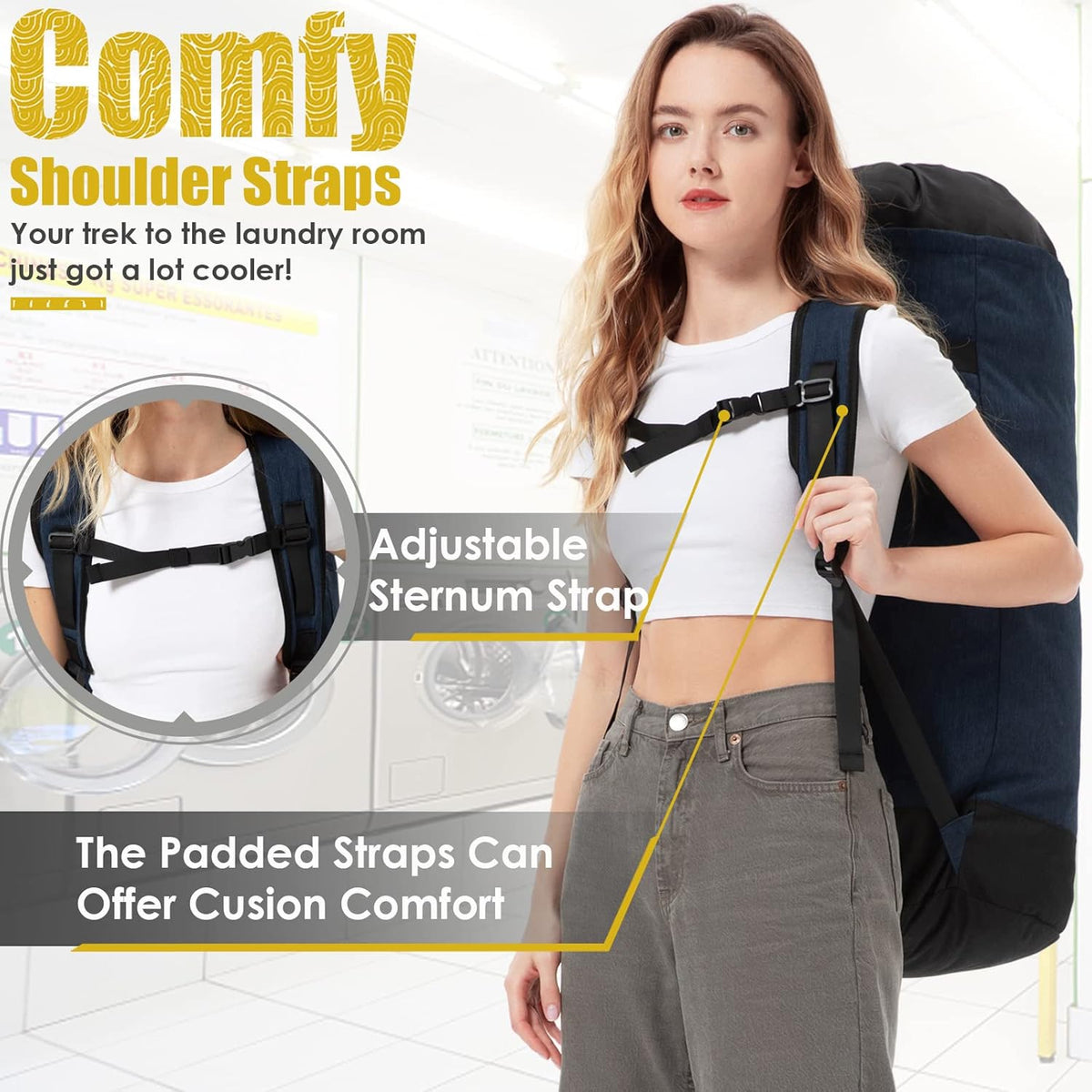 Laundry Bag for College, 115L Heavy Duty Laundry Backpack with Shoulder Straps, Large Dirty Clothes Bag for Dorm, Apartment and Laundromat, Laundry Duffle Bag for Travel, Beach, Camping, oyster grey