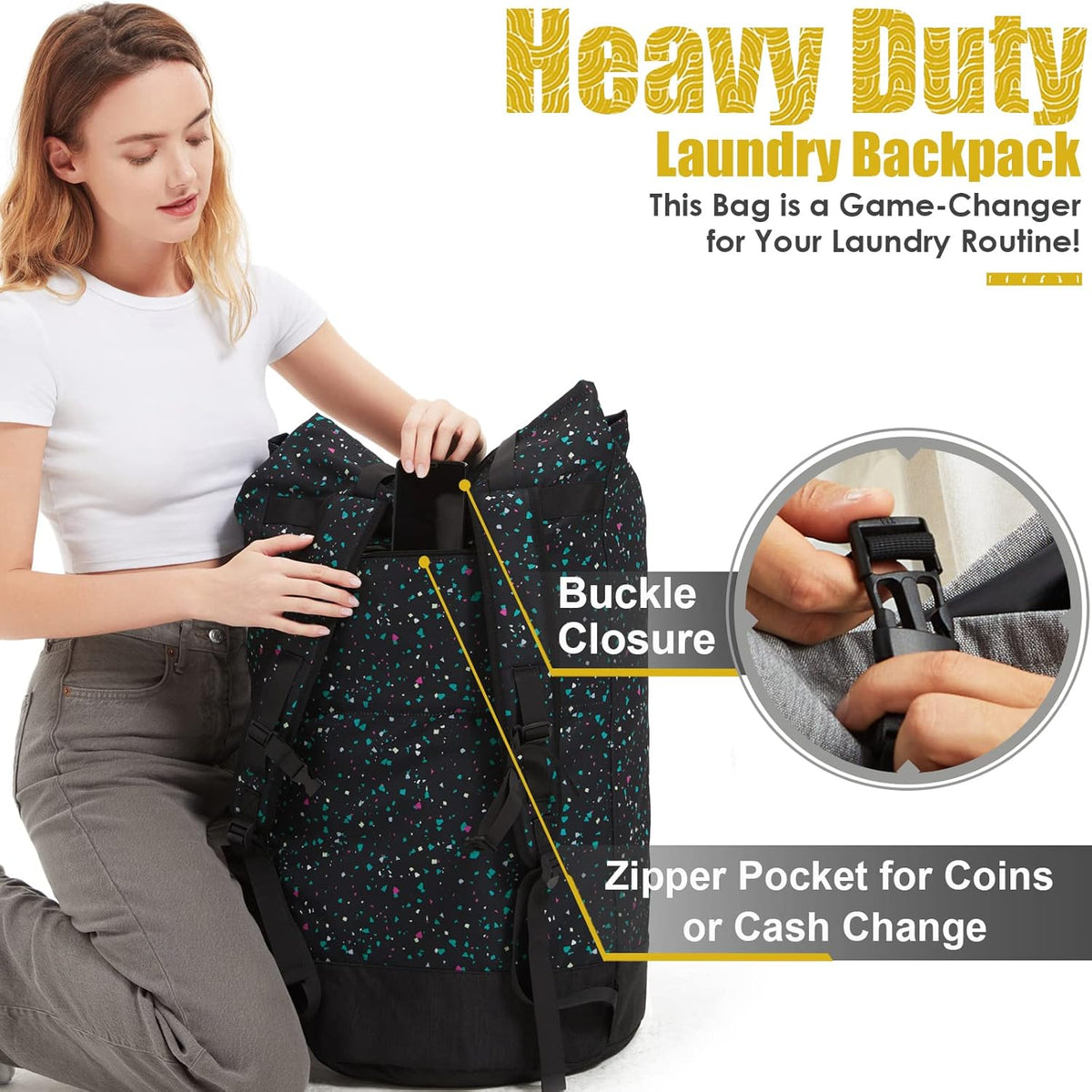 Laundry Bag for College, 115L Heavy Duty Laundry Backpack with Shoulder Straps, Large Dirty Clothes Bag for Dorm, Apartment and Laundromat, Laundry Duffle Bag for Travel, Beach, Camping, oyster grey