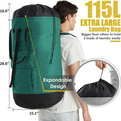 Laundry Bag for College, 115L Heavy Duty Laundry Backpack with Shoulder Straps, Large Dirty Clothes Bag for Dorm, Apartment and Laundromat, Laundry Duffle Bag for Travel, Beach, Camping, oyster grey
