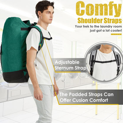 Laundry Bag for College, 115L Heavy Duty Laundry Backpack with Shoulder Straps, Large Dirty Clothes Bag for Dorm, Apartment and Laundromat, Laundry Duffle Bag for Travel, Beach, Camping, oyster grey