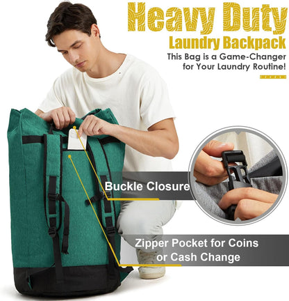 Laundry Bag for College, 115L Heavy Duty Laundry Backpack with Shoulder Straps, Large Dirty Clothes Bag for Dorm, Apartment and Laundromat, Laundry Duffle Bag for Travel, Beach, Camping, oyster grey