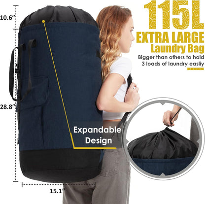Laundry Bag for College, 115L Heavy Duty Laundry Backpack with Shoulder Straps, Large Dirty Clothes Bag for Dorm, Apartment and Laundromat, Laundry Duffle Bag for Travel, Beach, Camping, oyster grey