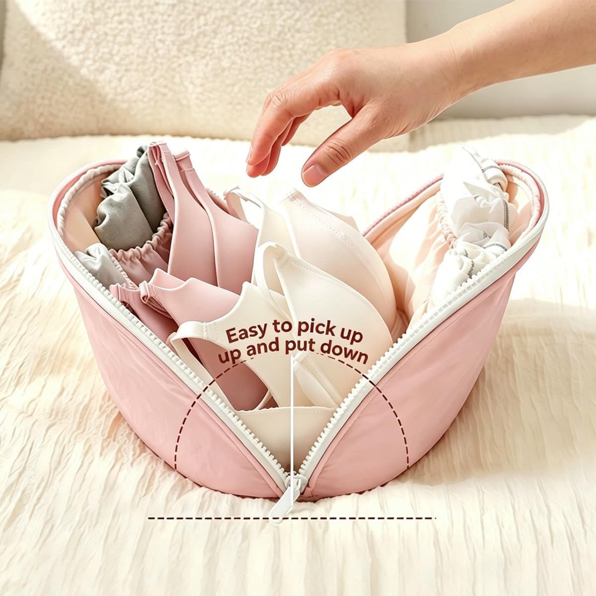 Travel Underwear Organizer Bag for Women 11.81 In Large Capacity Packing Cube Portable Lingerie Travel Bags Multi-Compartment Storage Bag for Bras Sock Cosmetic Makeup Brushes Accessories