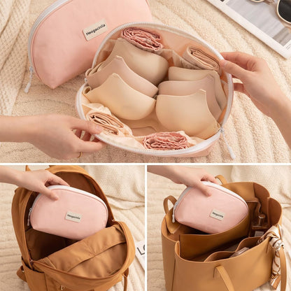 Travel Underwear Organizer Bag for Women 11.81 In Large Capacity Packing Cube Portable Lingerie Travel Bags Multi-Compartment Storage Bag for Bras Sock Cosmetic Makeup Brushes Accessories