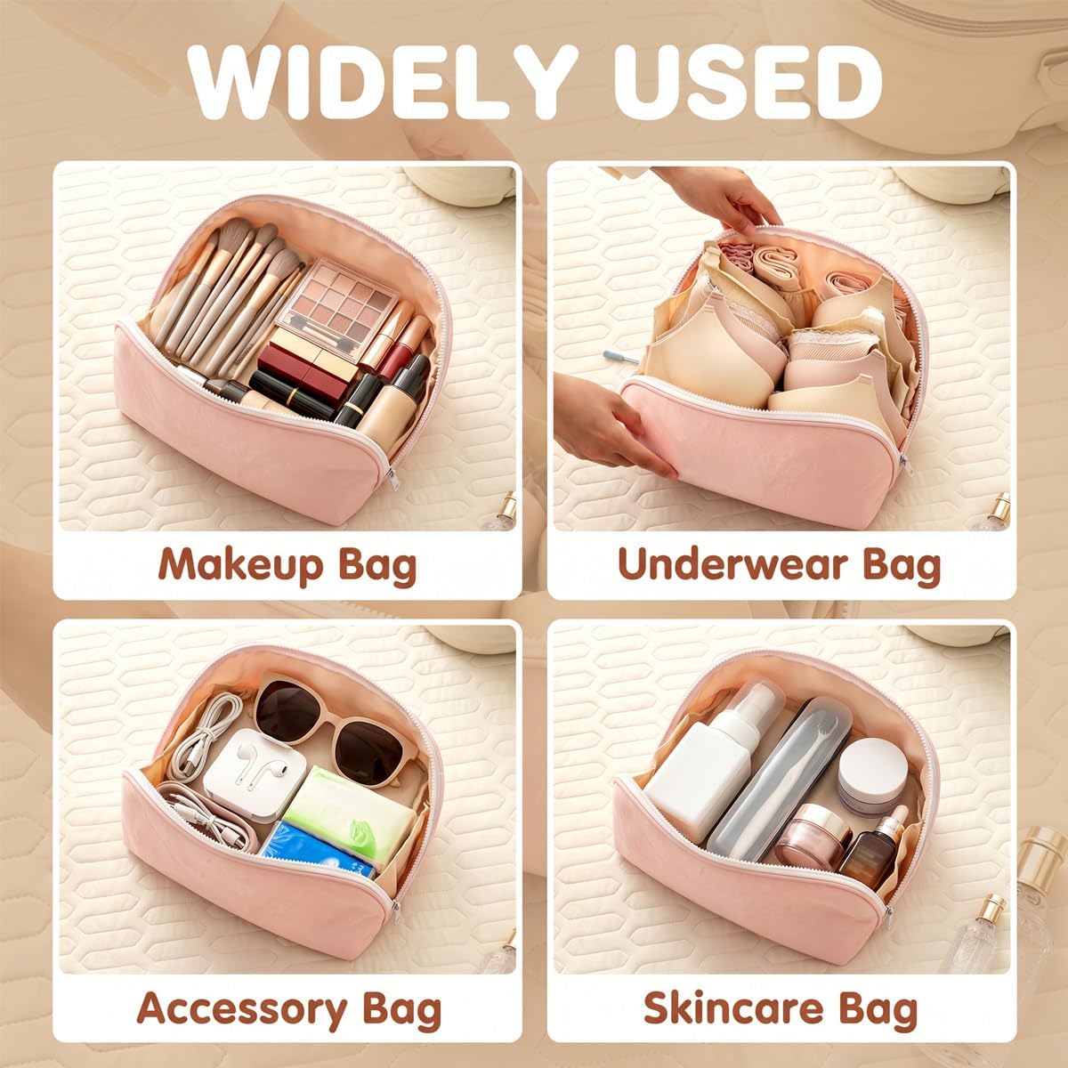 Travel Underwear Organizer Bag for Women 11.81 In Large Capacity Packing Cube Portable Lingerie Travel Bags Multi-Compartment Storage Bag for Bras Sock Cosmetic Makeup Brushes Accessories