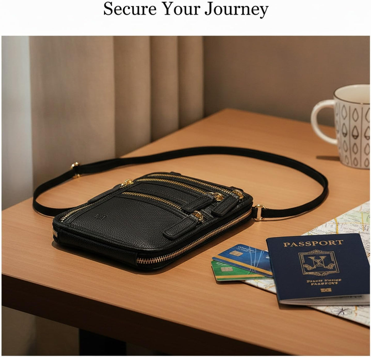 Travel Wallet Neck Pouch with Adjustable Strap, PU Leather Body-Worn Organizer for Passport and Cards, Secure Document Storage for International Trips