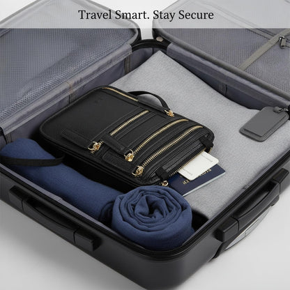 Travel Wallet Neck Pouch with Adjustable Strap, PU Leather Body-Worn Organizer for Passport and Cards, Secure Document Storage for International Trips