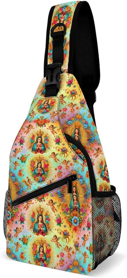 Men Women Sling Shoulder Backpack Casual Carrying Tote Case Crossbody Travel Bag, Anti-Theft Multipurpose Carry On Bag, Marshmallow Camping Crossbody Bag