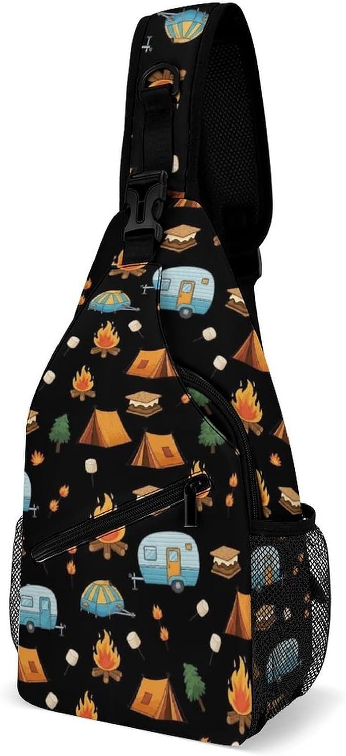 Men Women Sling Shoulder Backpack Casual Carrying Tote Case Crossbody Travel Bag, Anti-Theft Multipurpose Carry On Bag, Marshmallow Camping Crossbody Bag