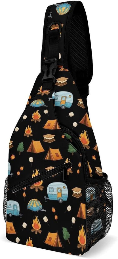 Men Women Sling Shoulder Backpack Casual Carrying Tote Case Crossbody Travel Bag, Anti-Theft Multipurpose Carry On Bag, Marshmallow Camping Crossbody Bag