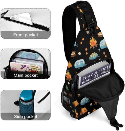 Men Women Sling Shoulder Backpack Casual Carrying Tote Case Crossbody Travel Bag, Anti-Theft Multipurpose Carry On Bag, Marshmallow Camping Crossbody Bag